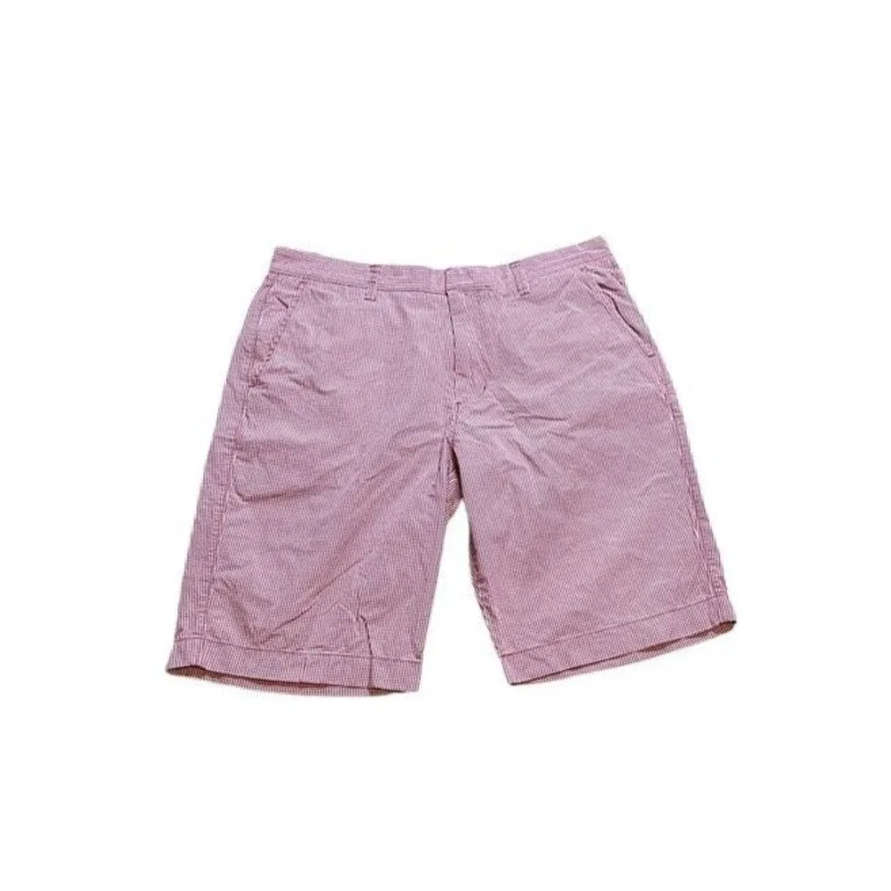 J. Crew Shorts Men's Size 34 Red White Gingham Plaid Check Flat Front Chino